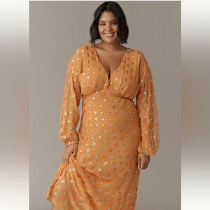 Never Fully Dressed Orange Long Sleeve Foil Maxi Dress